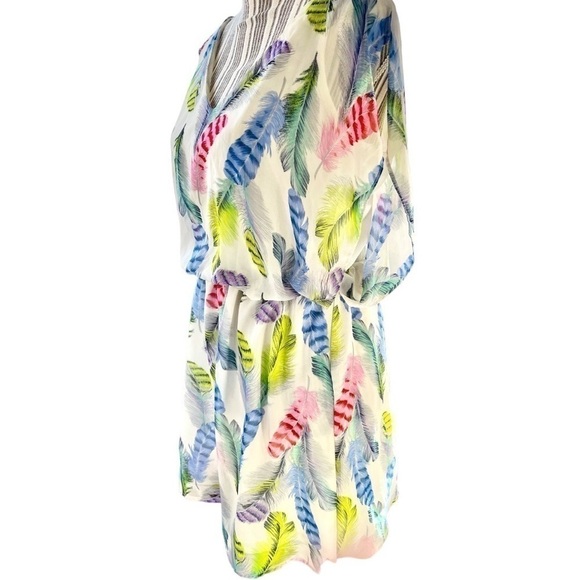 PRETTY Rebellious dress, size M, feather print, electric waist, double v neck - Picture 2 of 5